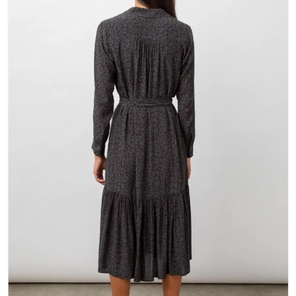 Rails Beatrice Dress in Charcoal Batik Cheetah Midi Shirt Dress Medium - Picture 3 of 11